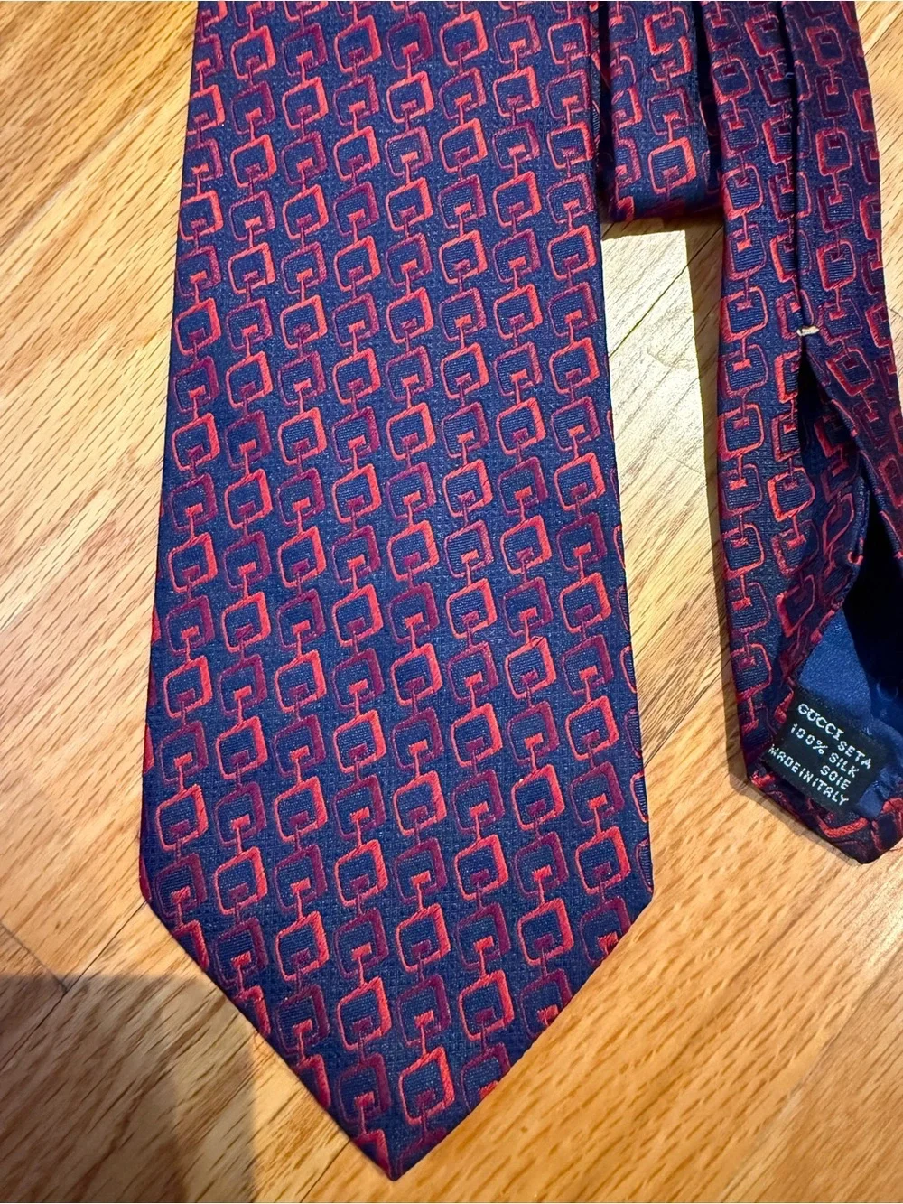 Gucci Vintage Navy and Red Geometric Silk Tie